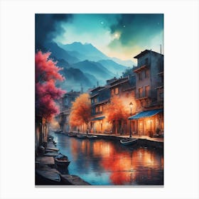 Chinese Village At Night Canvas Print