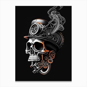 Skull With Intricate Linework 3 Orange Stream Punk Canvas Print