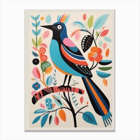 Colourful Scandi Bird Magpie 6 Canvas Print
