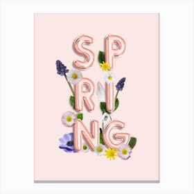Spring   Copper Balloon Typography And Flowers Canvas Print