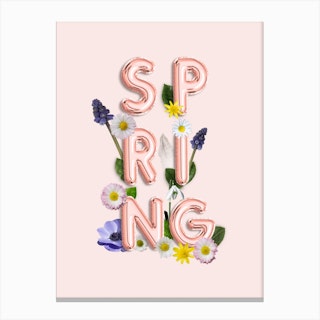 Spring   Copper Balloon Typography And Flowers Canvas Print
