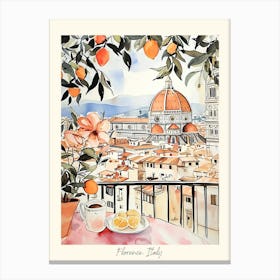 Florence Italy View With Oranges Watercolour Canvas Print