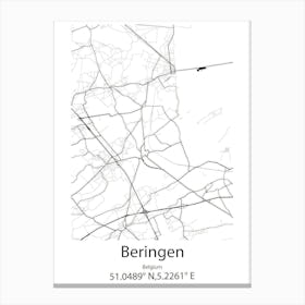 Beringen,Belgium Minimalist Map Canvas Print