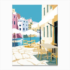 Mykonos, Greece, Flat Pastels Tones Illustration 2 Canvas Print