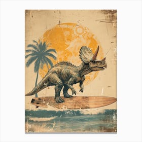 Vintage Triceratops Dinosaur On A Surf Board 1 Canvas Print