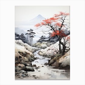 Shirakawa Go In Gifu, Japanese Brush Painting, Ukiyo E, Minimal 3 Canvas Print
