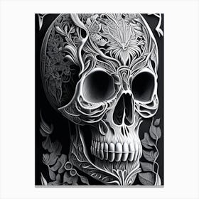 Skull With Tattoo Style Artwork 2 Pastel Linocut Canvas Print