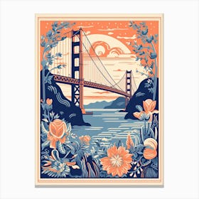 The Golden Gate Bridge   San Francisco, Usa   Cute Botanical Illustration Travel 2 Canvas Print