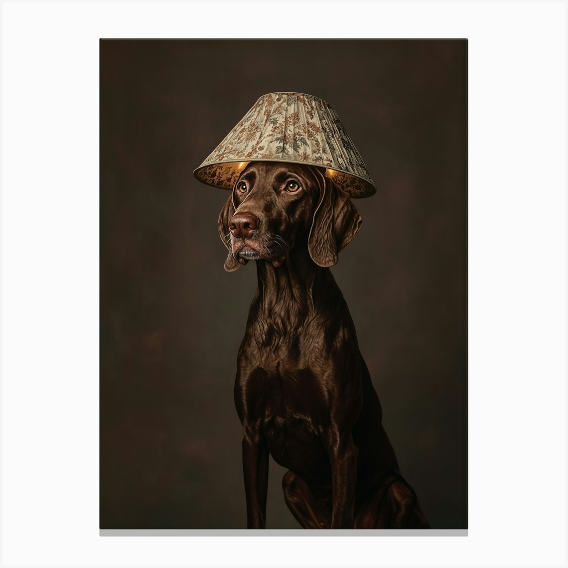 Dog With Lampshade Hat On Head Canvas Print by NordicDesignHouse