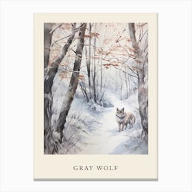 Winter Watercolour Gray Wolf 3 Poster Canvas Print