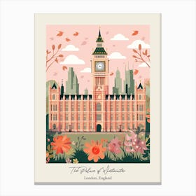 The Palace Of Westminster   London, England   Cute Botanical Illustration Travel 0 Poster Canvas Print