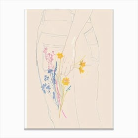 Blue Jeans Line Art Flowers 8 Canvas Print