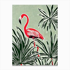 Flamingo 2 Linocut Bird Canvas Print