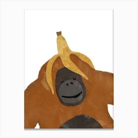 Orangutan Banana Brown & Grey Canvas Print