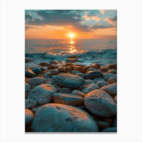 Pebbles On The Beach At Sunset Canvas Print