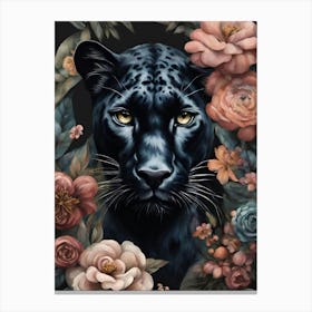 Jaguar And Blooms Canvas Print