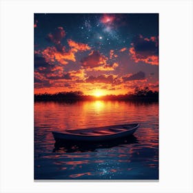 Sunset With A Boat Canvas Print