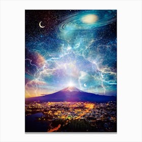 Mount Fuji Space Lightning And Galaxy Canvas Print