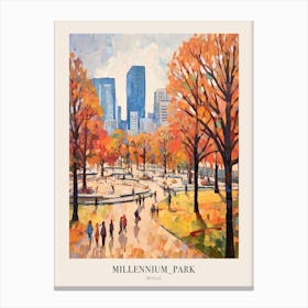 Autumn City Park Painting Millennium Park Chicago Poster Canvas Print