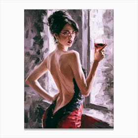 Red Wine And Elegant Lady Canvas Print