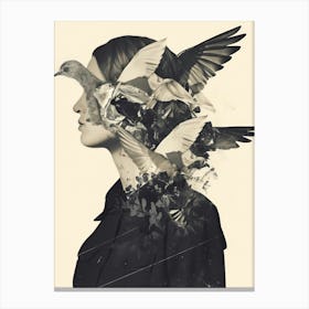 Portrait Of A Woman With Birds Canvas Print