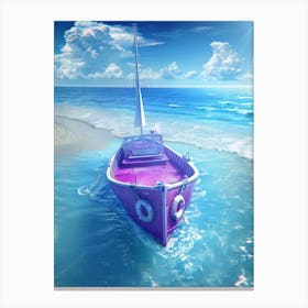 Pink Boat On The Beach Canvas Print