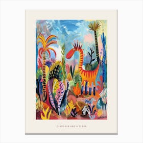 Dinosaur In The Wild With A Zebra 1 Poster Canvas Print