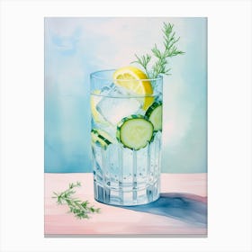 Delicious Summer Cocktail With Cucumber, Gin, Tonic, Lemon And Juniper Sprigs Canvas Print