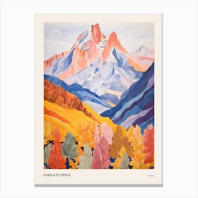 Annapurna Nepal 2 Colourful Mountain Illustration Poster Canvas Print