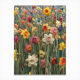 Daffodils Field Knitted In Crochet 8 Canvas Print