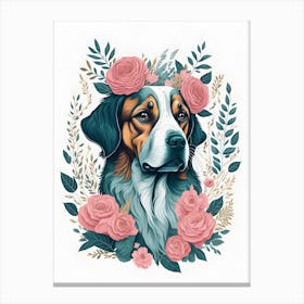 Cyte Dog Portrait Pink Flowers Painting (19) Canvas Print
