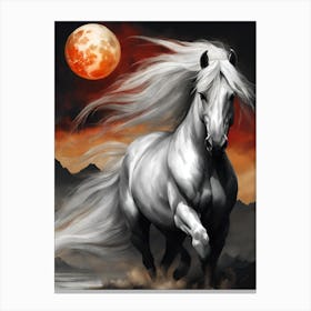 White Horse In The Moonlight 8 Canvas Print