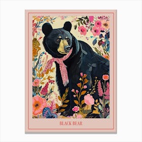 Floral Animal Painting Black Bear 3 Poster Canvas Print