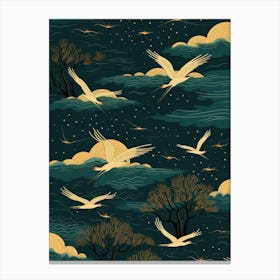 Seamless Pattern With Cranes Canvas Print