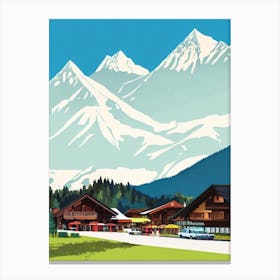 Gstaad, Switzerland Midcentury Vintage Skiing Poster Canvas Print