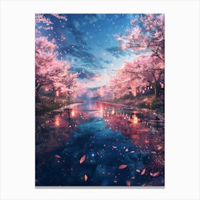 Cherry Blossoms And River Canvas Print