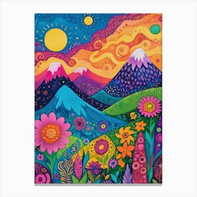 Colorful Landscape With Mountain and Flowers 21 Canvas Print