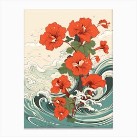 Great Wave With Nasturtium Flower Drawing In The Style Of Ukiyo E 3 Canvas Print