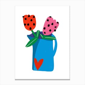 Pink And Red Flower Heart  Canvas Print