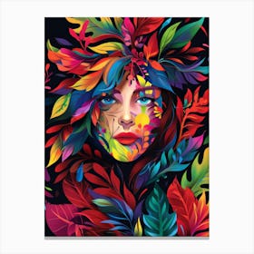 Colorful Woman With Leaves Canvas Print