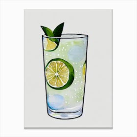 Gin And Tonic Minimal Line Drawing With Watercolour Cocktail Poster Canvas Print