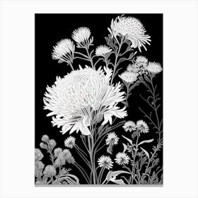 Pearly Everlasting Wildflower Linocut 2 Canvas Print