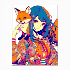 Pretty Anime Girl with Fox 11 Canvas Print