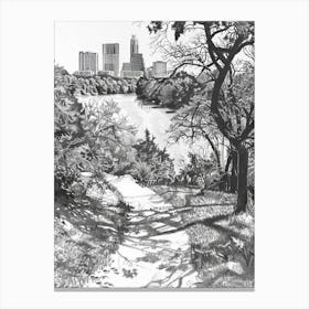 Zilker Metropolitan Park Austin Texas Black And White Drawing 2 Canvas Print