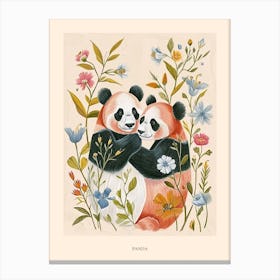 Folksy Floral Animal Drawing Panda Poster Canvas Print