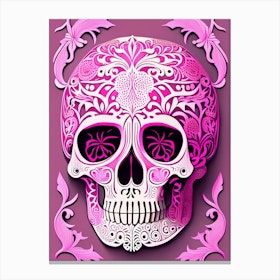 Skull With Mandala Patterns 2 Pink Line Drawing Canvas Print