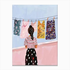 Illustration Of A Woman Hanging Clothes 1 Canvas Print