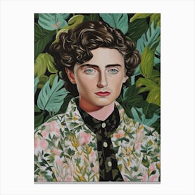 Floral Handpainted Portrait Of  Timothee Chalamet Canvas Print