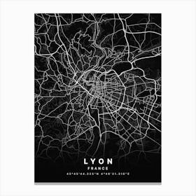 Lyon France Black Map Canvas Print