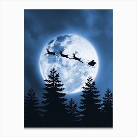 Santa Claus Flying Over The Moon Canvas Print